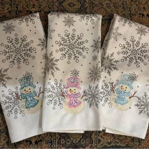 Embroidered Snowmen and Snowflake Towels Set of 3, Kitchen or Hand Towels